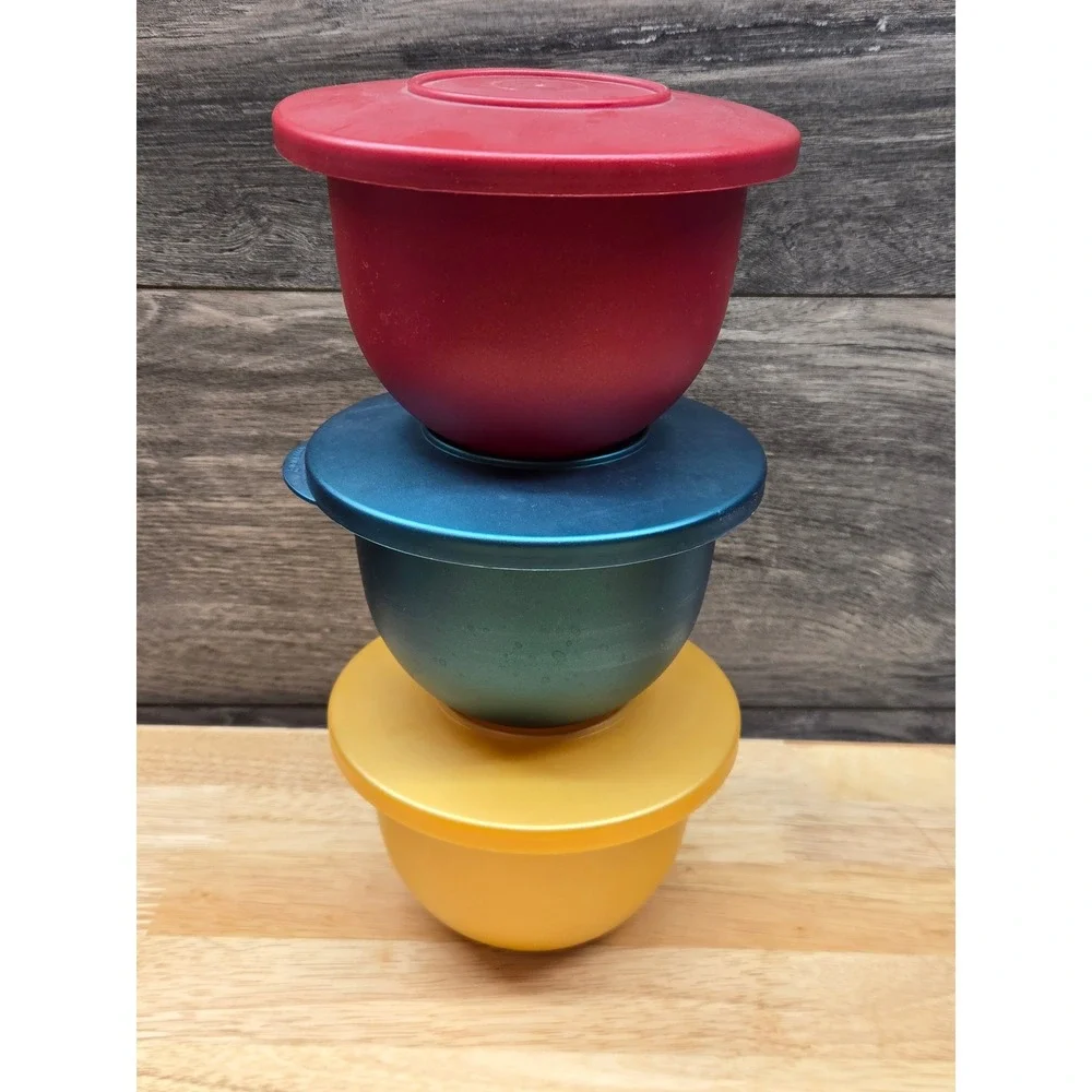 Tupperware Impressions 1.25 Cup Mini Bowls Set of 3 Red Teal Yellow 3621B-2
